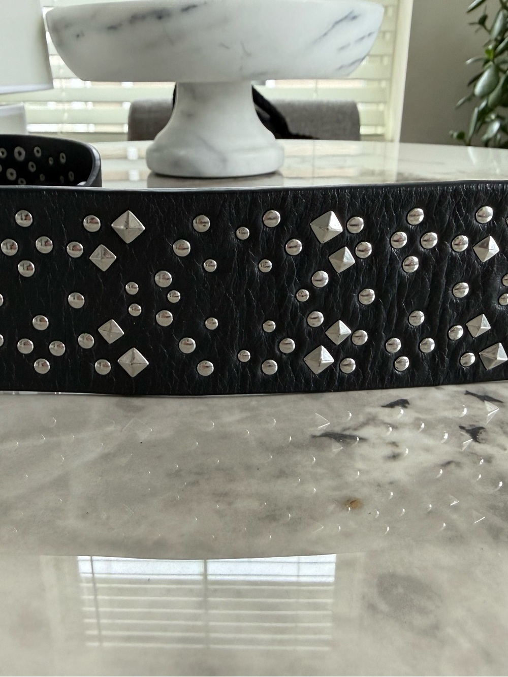 Black Leather Studded Bag Strap with Silver Hardware - Picture 7 of 7
